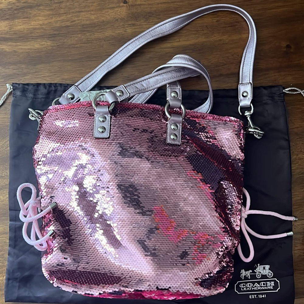 Coach Poppy Sequin Metallic Pink Spotlight Tote Purse. Vintage Barbie Bagby Y2k - Picture 2 of 6